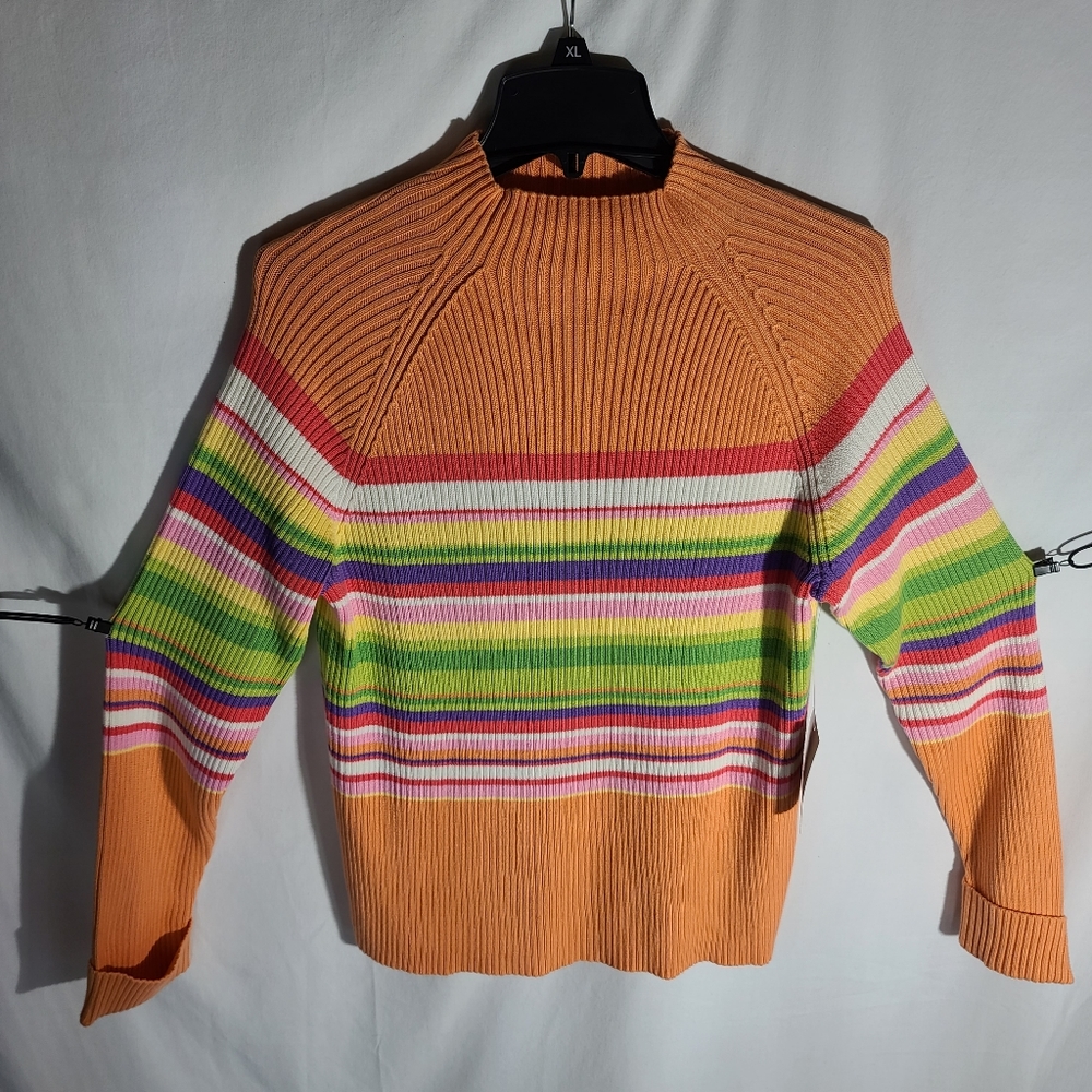 Studio Works sweater cuffed sleeves orange striped
